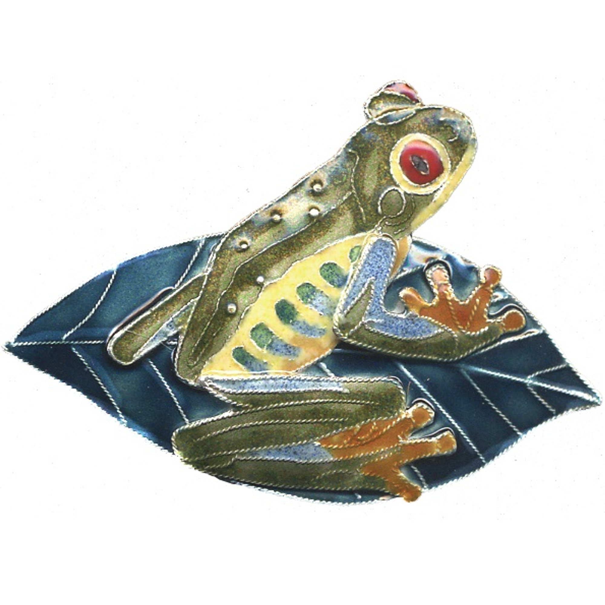 Frog Pin, Cloisonne Jewelry, Red Eyed Tree Frog